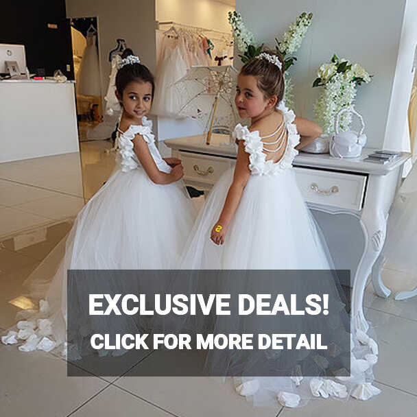 White Backless Applique Flower Girl Dresses, Tulle Lovely Little ...