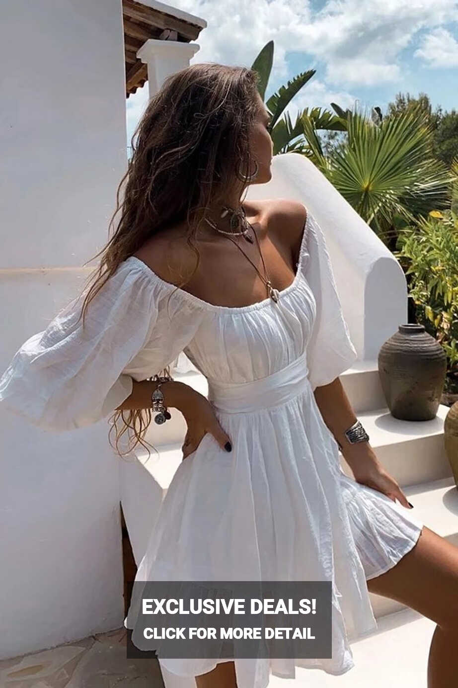 White Chic Boho Mini Dresses for Women 2022 High Waist Strapless ...