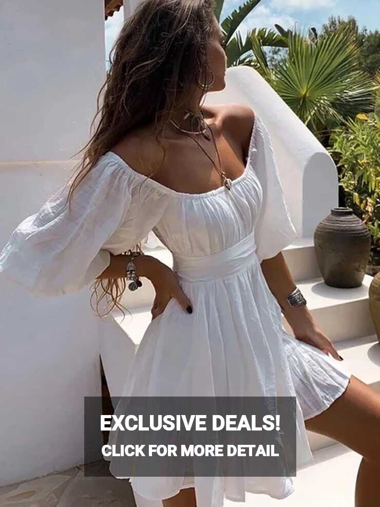 White Chic Boho Mini Dresses for Women High Waist Strapless ...