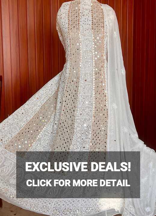 White Chikankari Mukaish Mirror and Gota Patti Anarkali with Dupatta