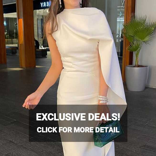 White Classy Drape Sleeves Midi Evening Dress – Little Lala Boutique