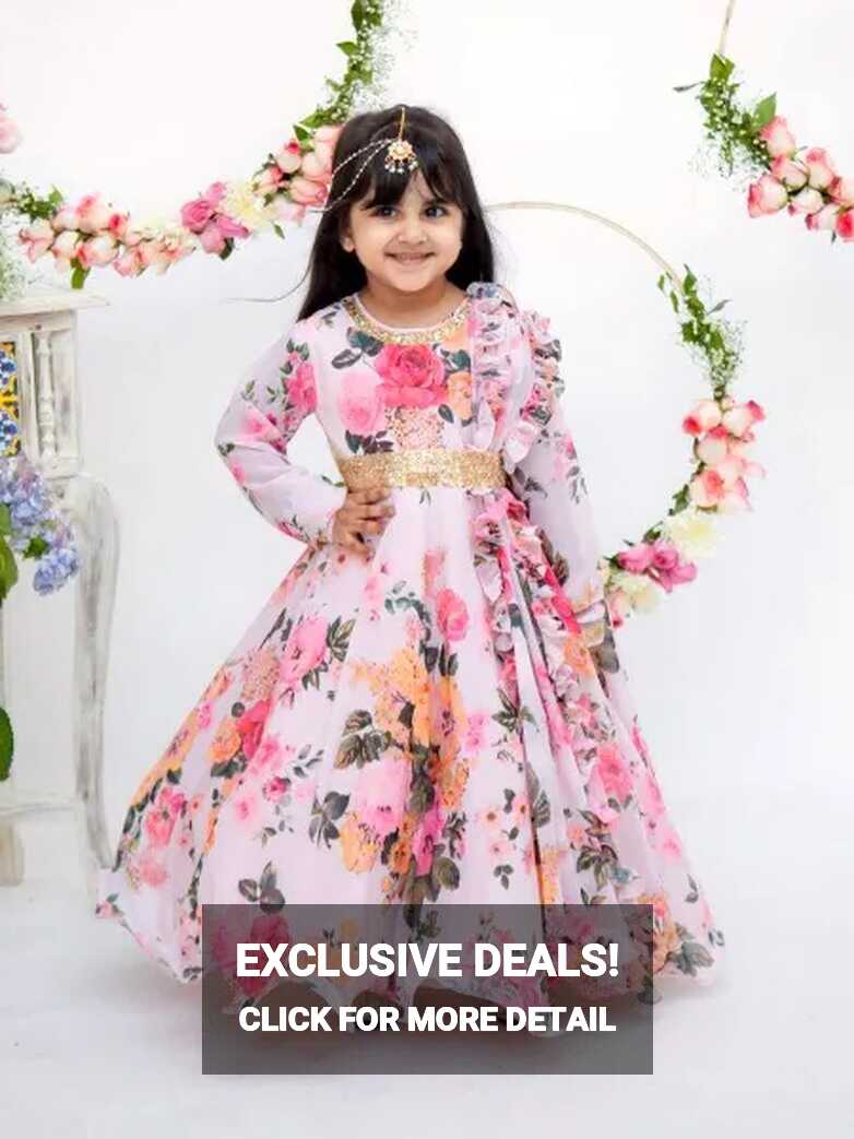 White Color Kids Gown With Digital Print in Georgette Fabric and ...