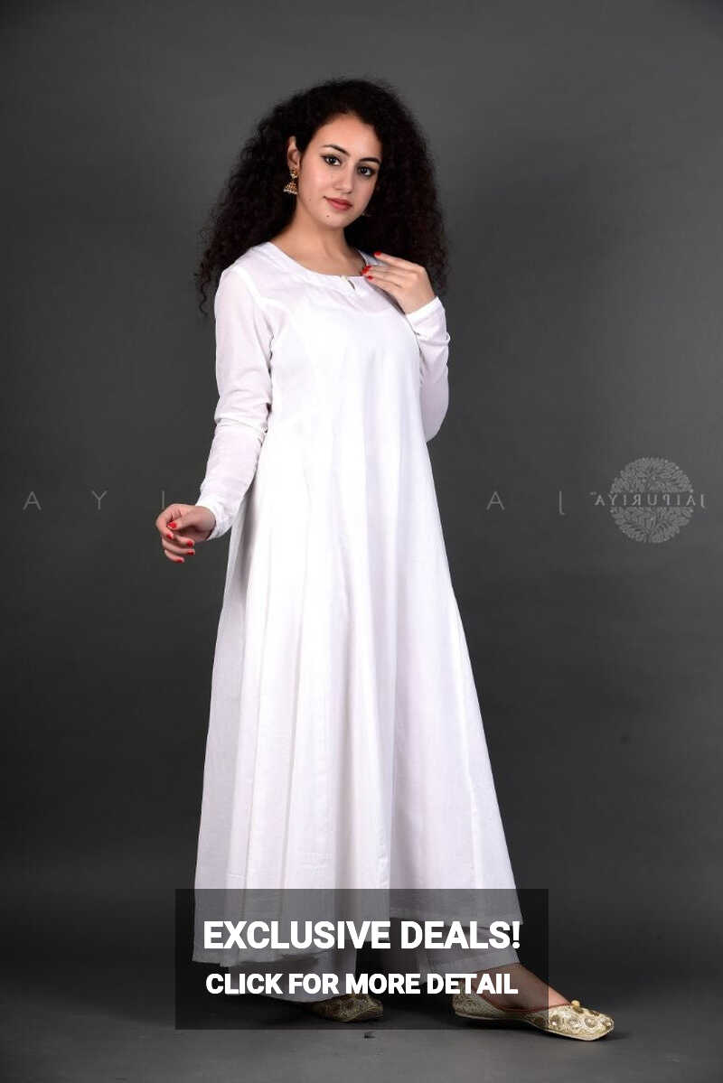 White Cotton Anarkali – Jaipuriya