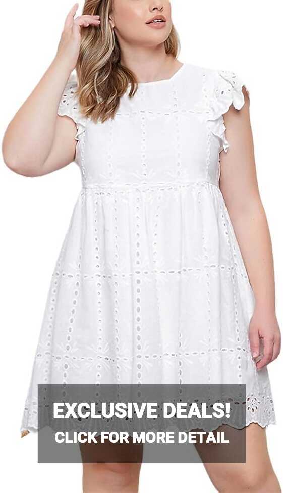 White Cotton Dress for Summer Women Ruffles Sleeve Hollow Out ...