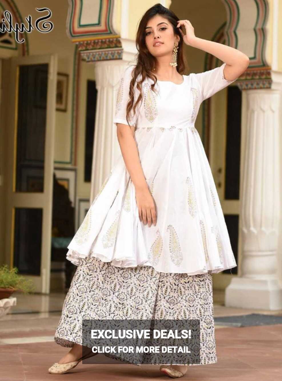 White Digital Printed Casual Wear Kurti With Palazoo | Latest ...