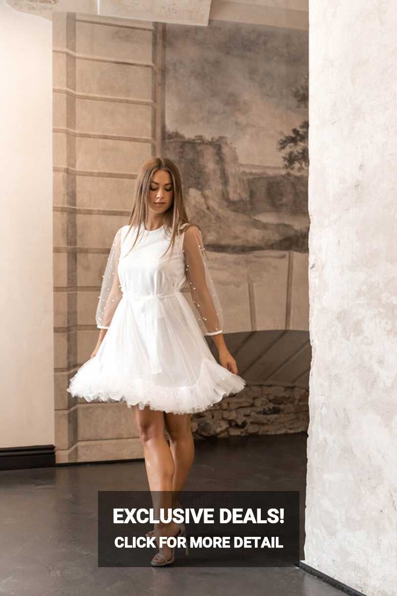 White Dress, White Cocktail Dress, Tulle Dress Women, Short White ...