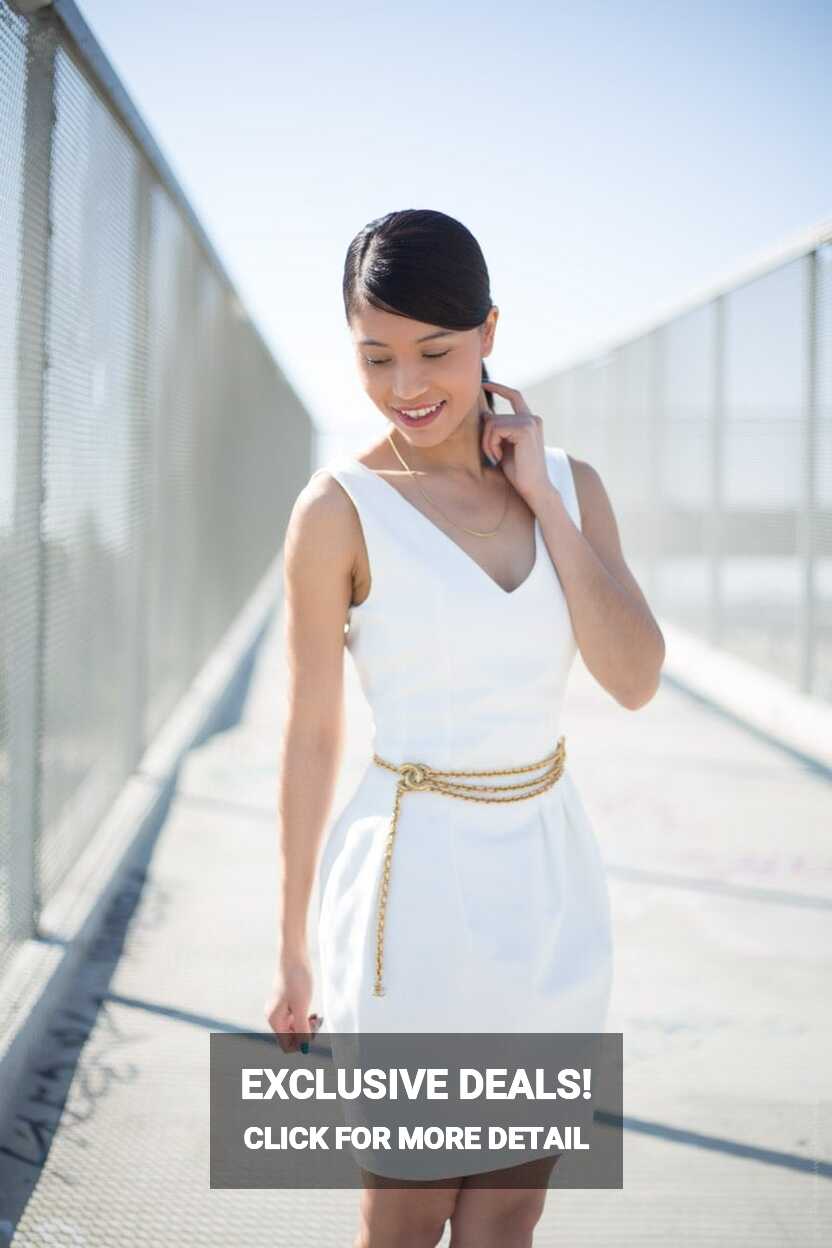 White Dress and Gold Accessories