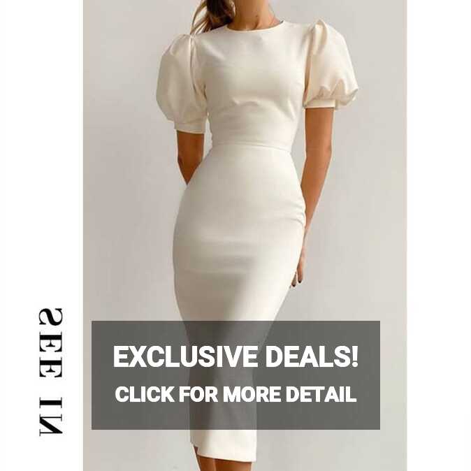 White Dress for Woman Civil Wedding Puff Sleeve Dress Semi Formal ...