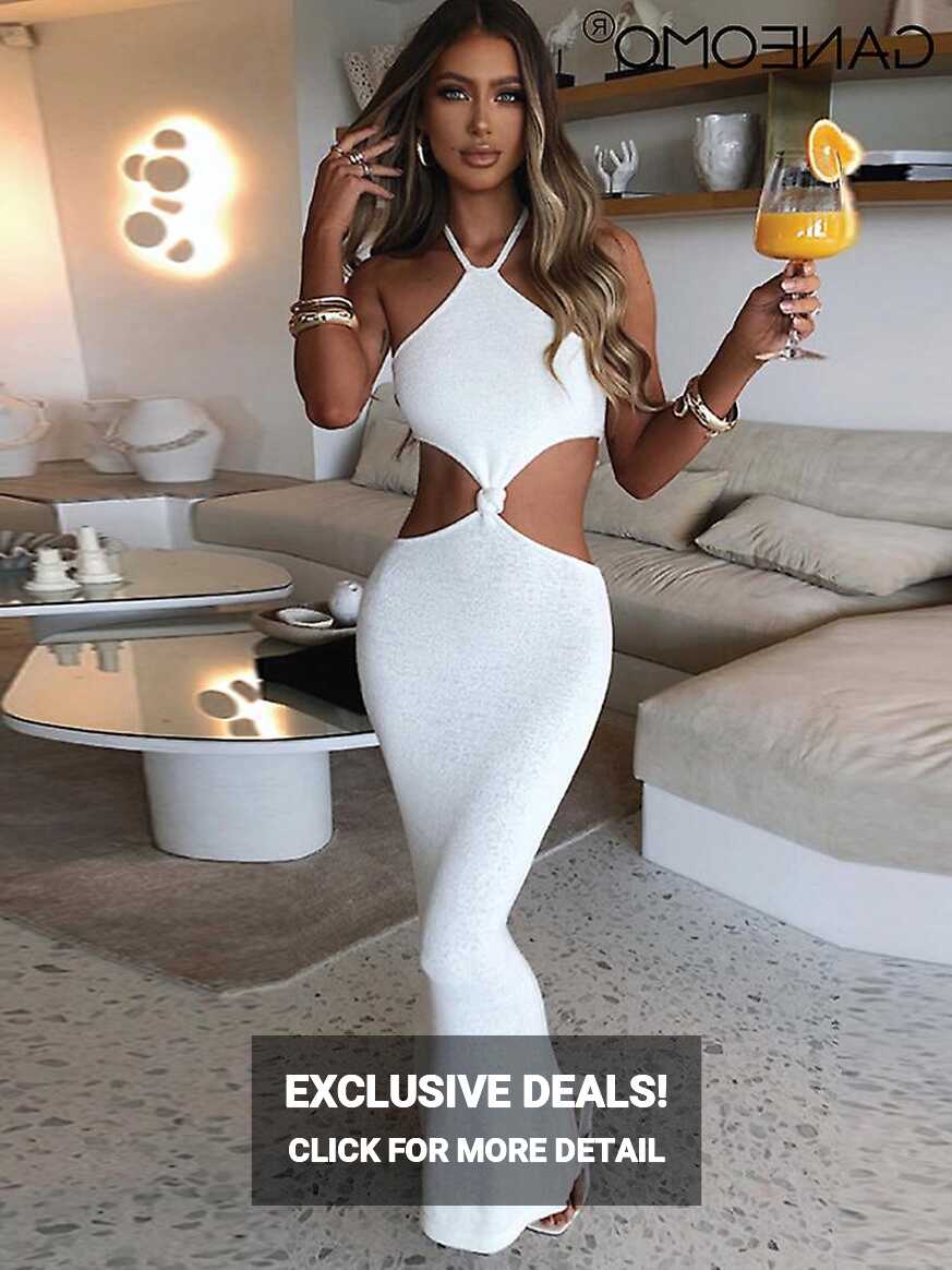 White Elegant Cut Out Bodycon Prom Maxi Dress For Women Sexy ...