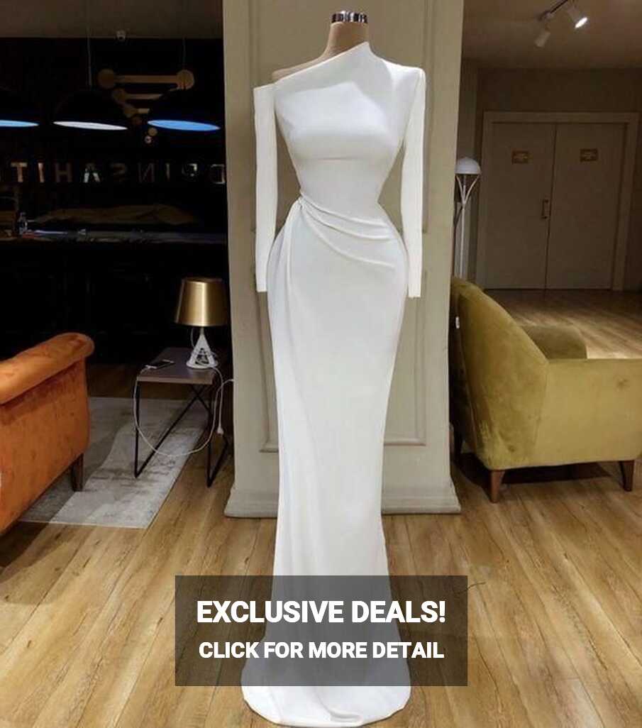 White Evening Dresses Long Sleeve Modest Simple Mermaid Elegant ...