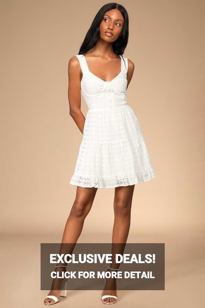 White Eyelet Dress - Embroidered Skater Dress - Cotton Mini Dress ...