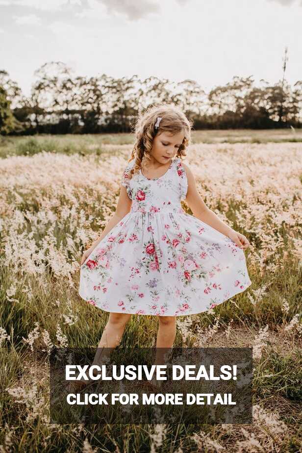 White Floral Cotton Girls Summer Dress With Flutter Sleeves ...