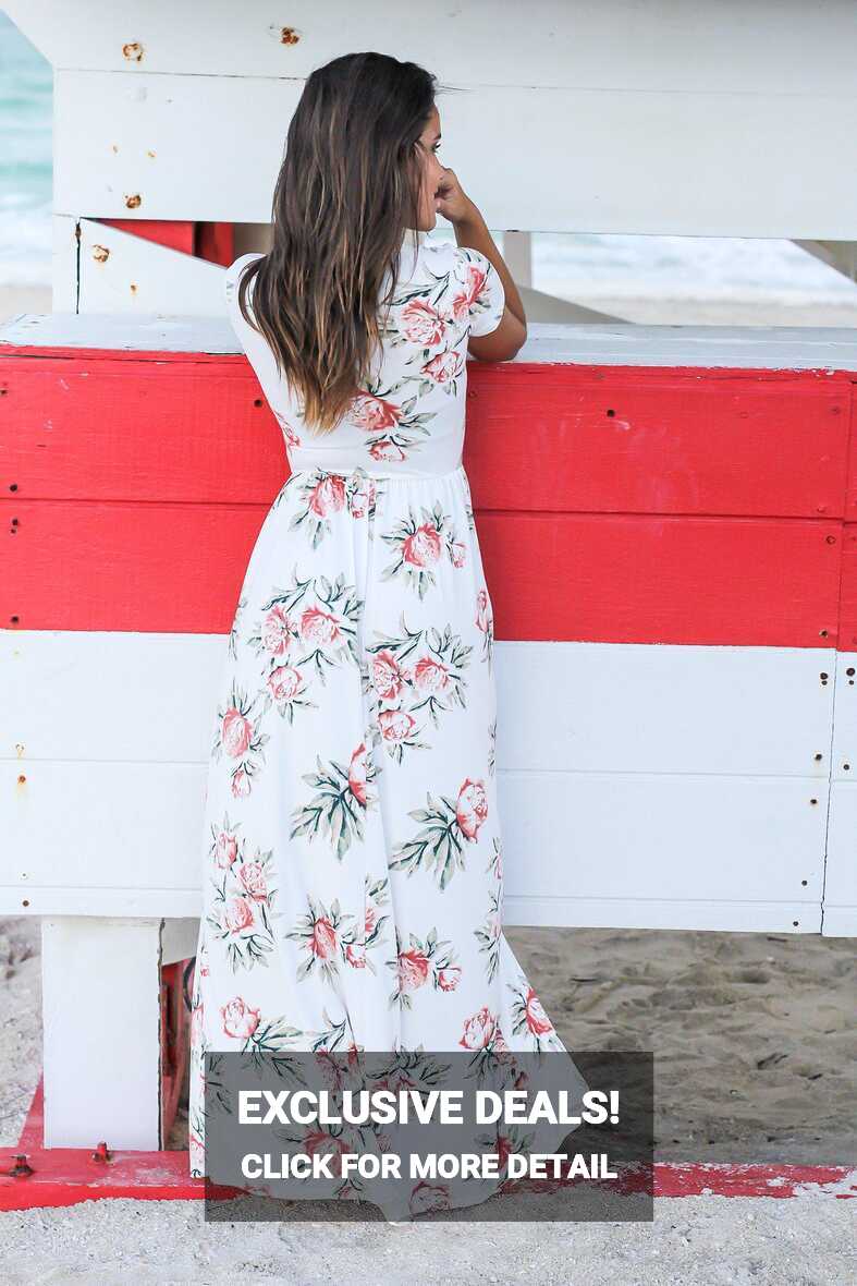 White Floral Maxi Dress with Short Sleeves | Maxi Dresses – Saved ...