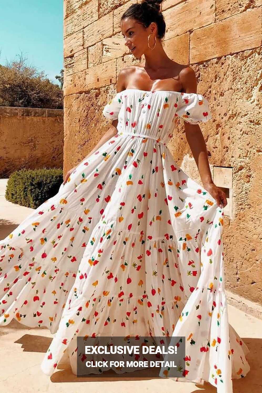 White Floral Print Off Shoulder Casual Maxi Dress