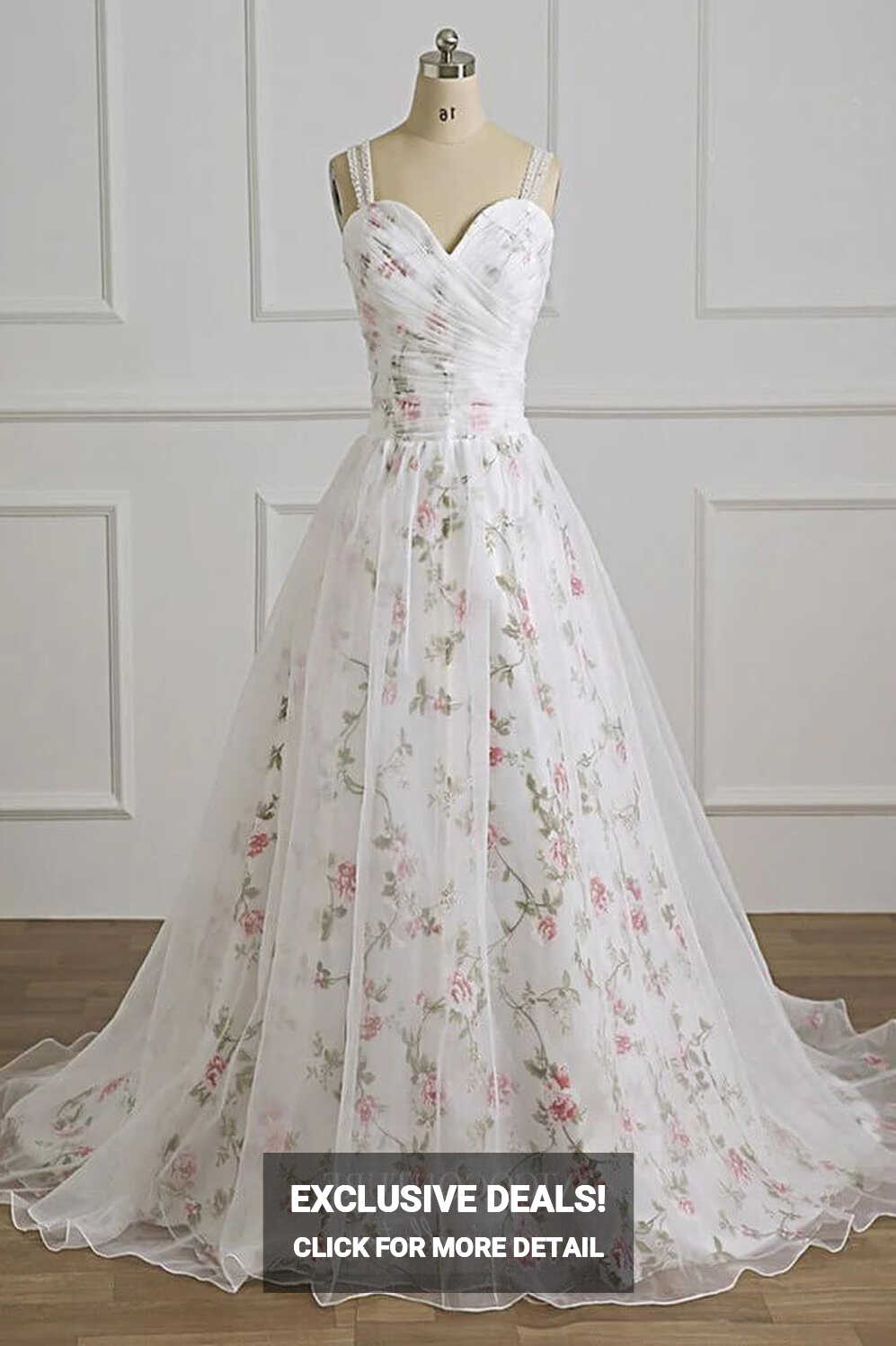 White Floral Print Prom Dresses Sweetheart Neck A-Line Evening ...