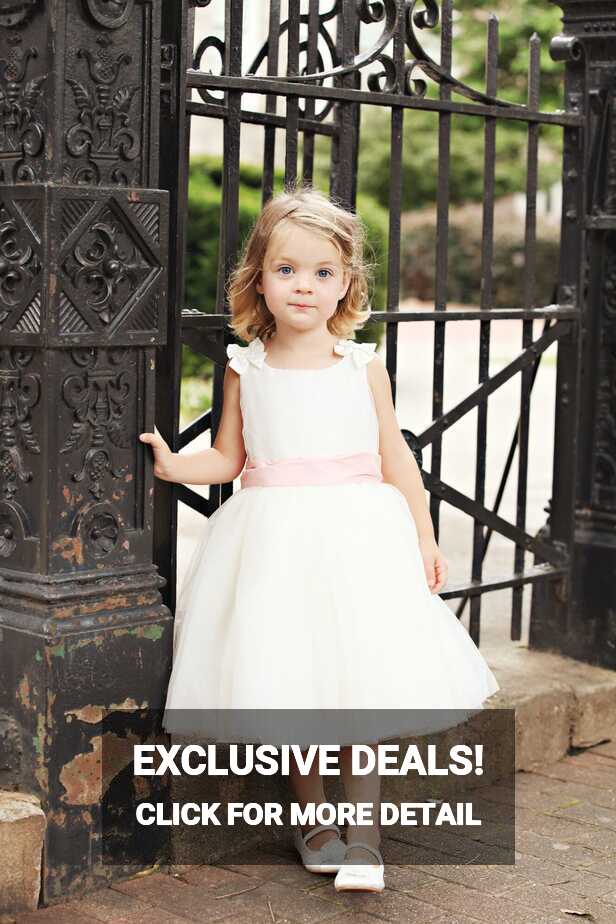 White Flower Girl Dress with Pale Pink Sash