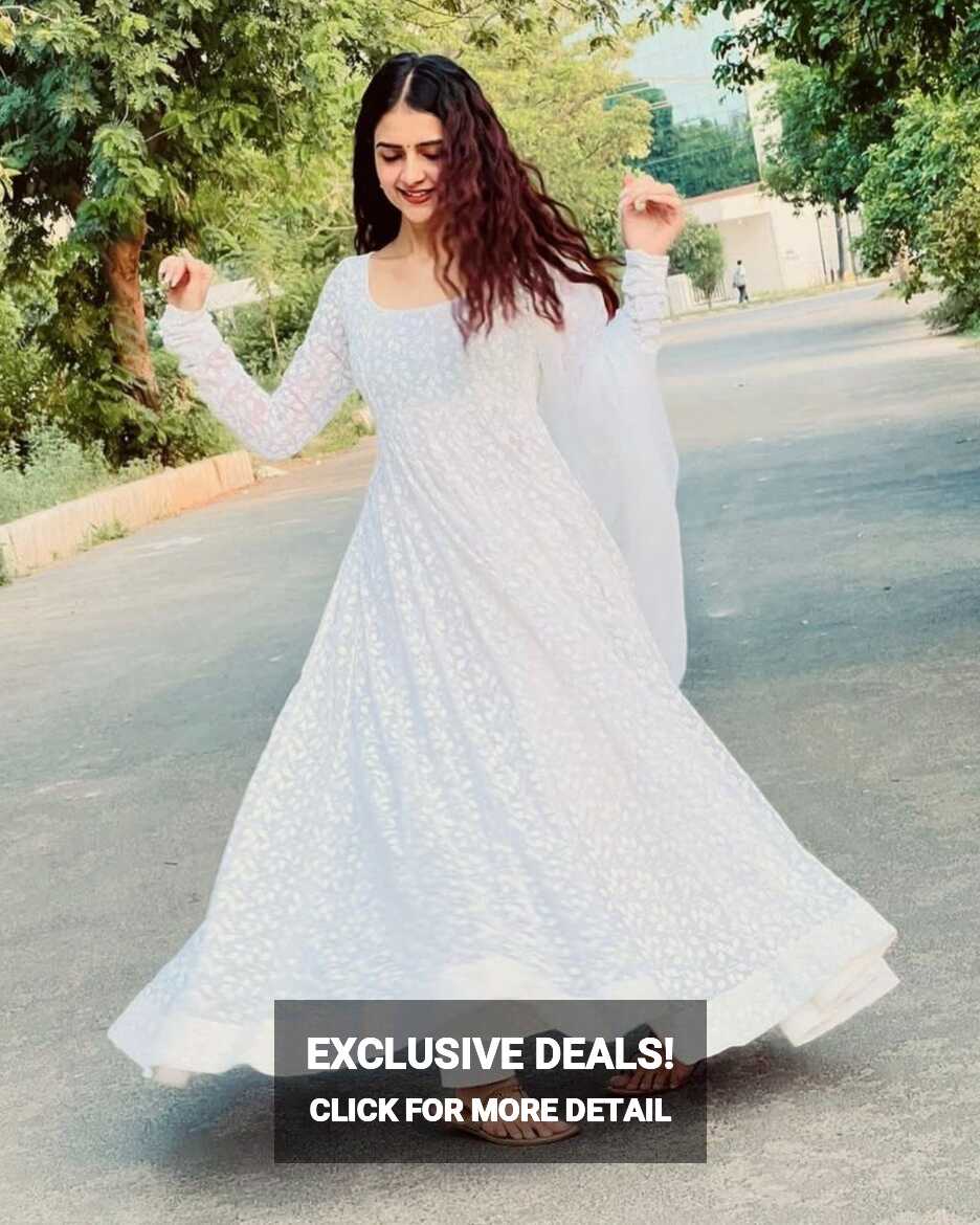 White Georgette With Heavy Embroidery Work Anarkali Suit