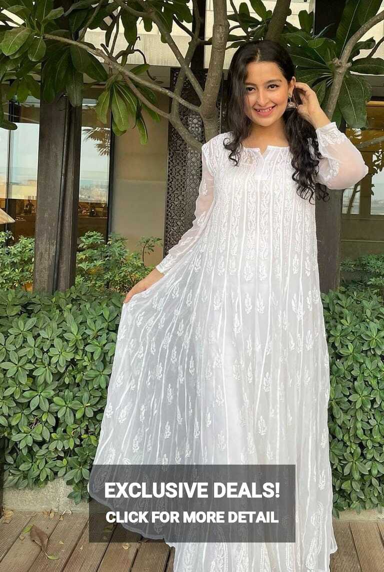 White Handmade Chikankari Anarkali Kurta With Inner Ethnic Wear ...