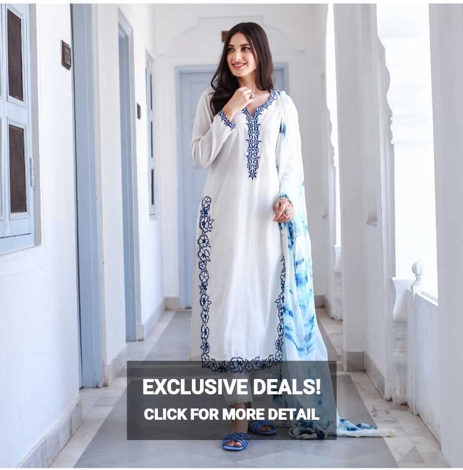 White Indian Pakistani Salwar Kameez Straight Suit Tie Dye Dupatta