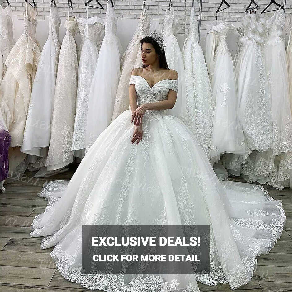 White Ivory Wedding Dresses Off Shoulder Ball Bridal Gowns ...