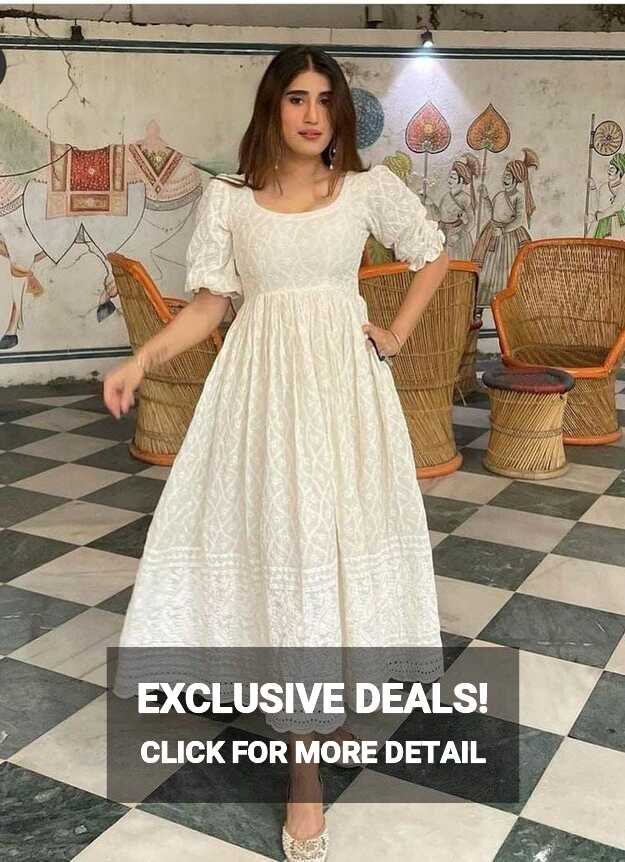 White Kurti Stitched Mini Dress Frock Heavy Bollywood Style ...