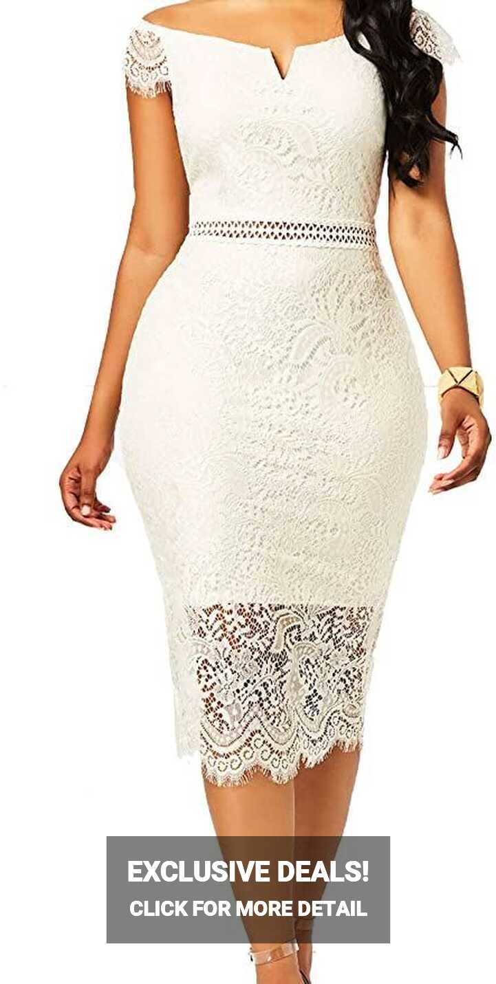 White Lace Dress Women&#39;s Elegant Round Neck Floral Lace Short ...