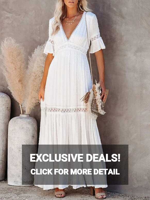 White Lace High Waist Maxi Dress – Boho Beach Hut