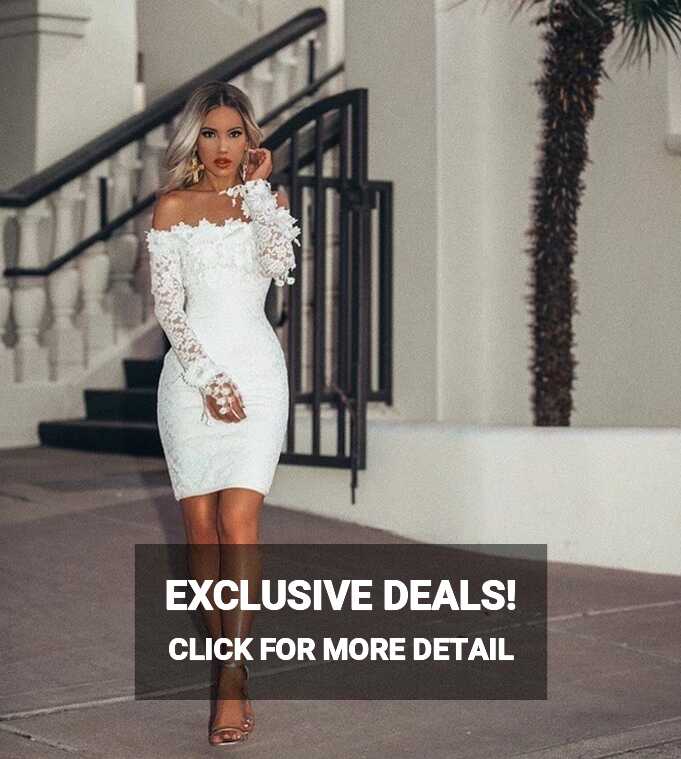 White Lace Short Cocktail Dresses Long Sleeves Off the Shoulder ...