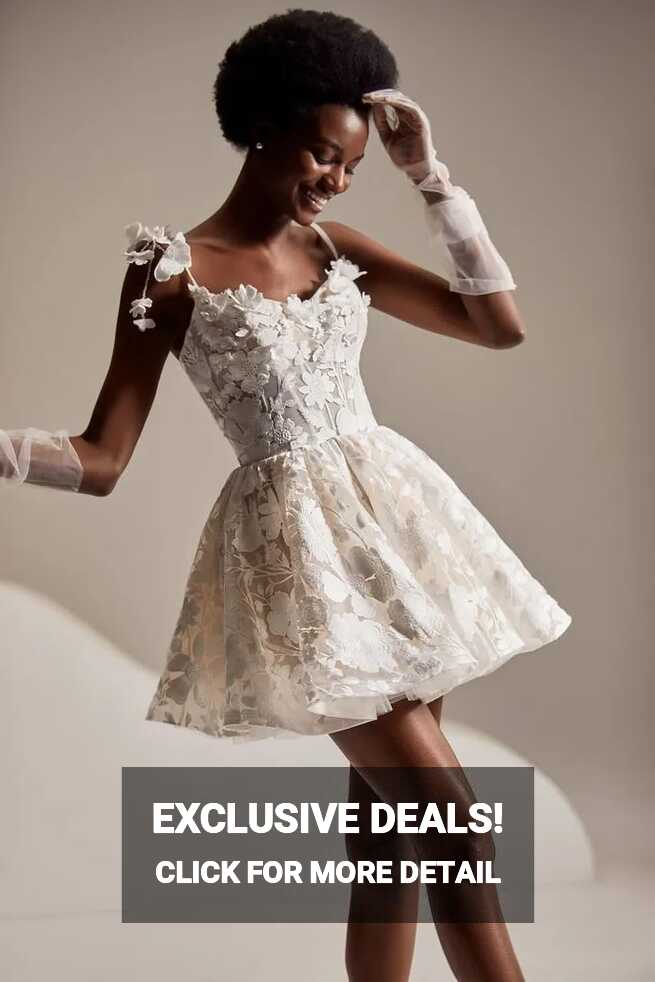 White Lace Spaghetti Strap Short Lace Wedding Dress With Corset ...