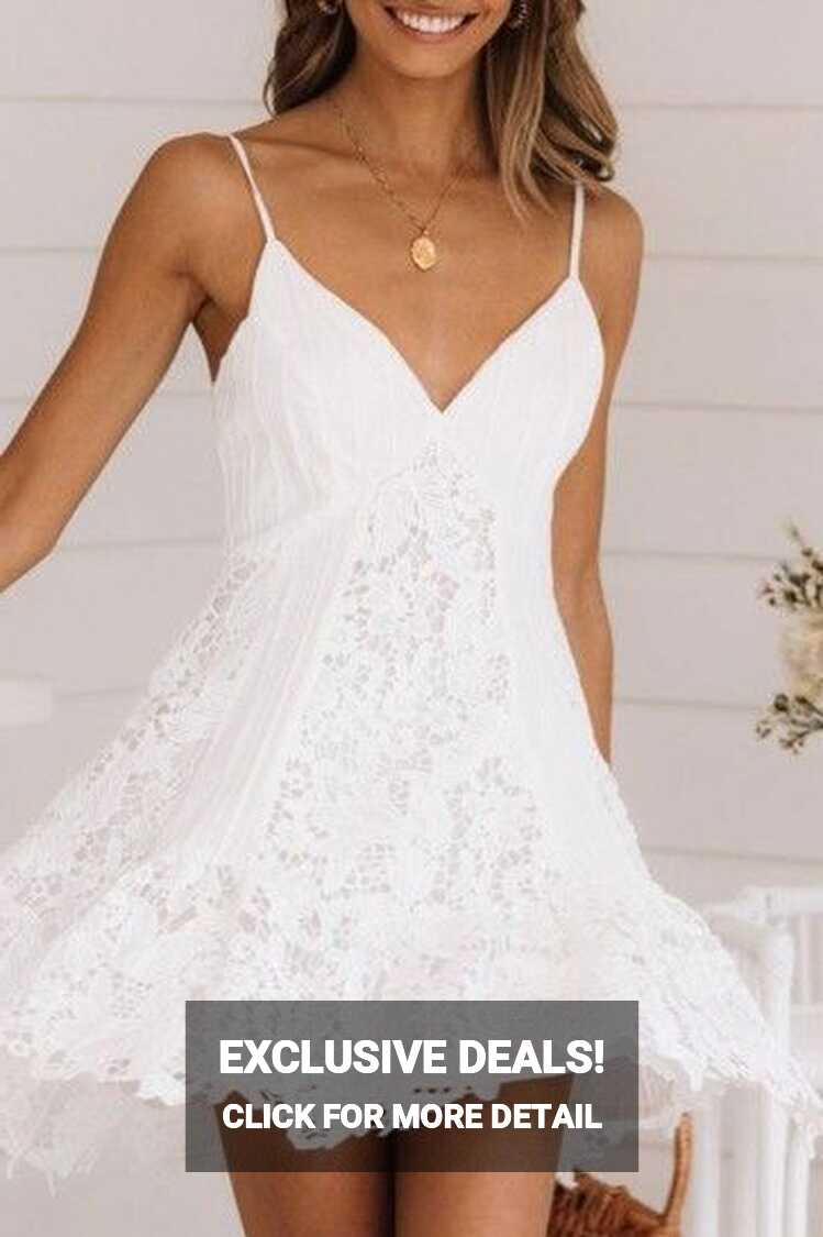 White Lace Spaghetti Straps Dress