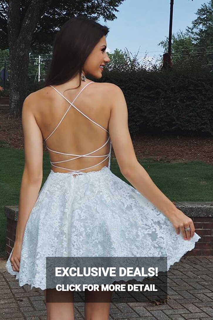 White Lace Spaghetti Straps Homecoming Dresses, MH532 | Musebridals