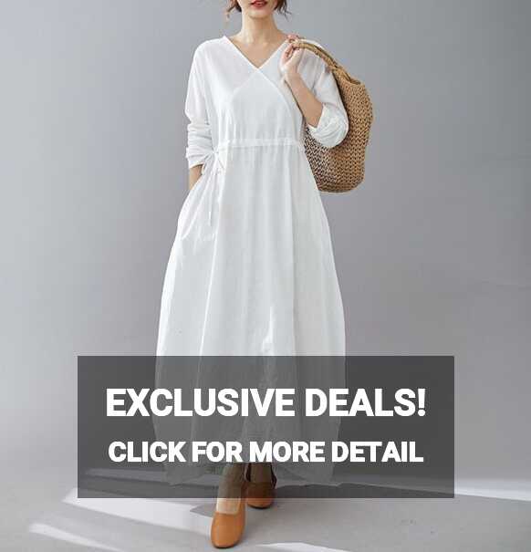 White Linen Maxi Dress, Casual Long Sleeves Maternity Dress ...