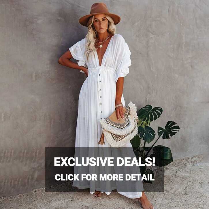 White Long Dress Elegant Women Summer Cover-Ups Vacation Beach Sun ...