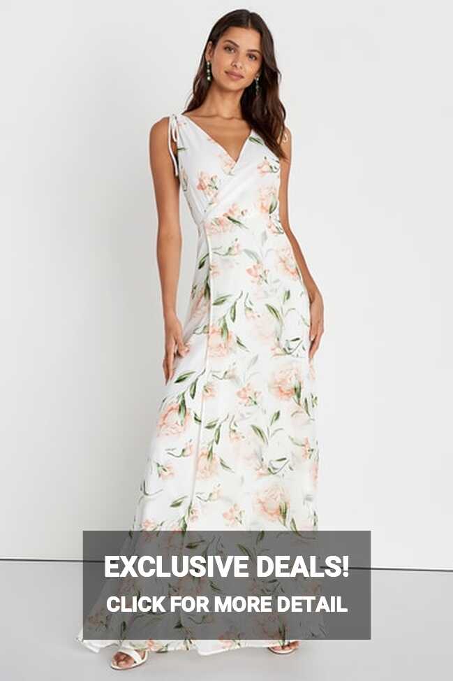 White Maxi Dress - Floral Maxi Dress - Plunging Maxi Dress - Lulus