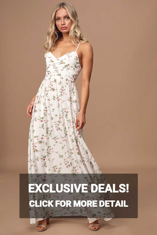 White Maxi Dress - Floral Print Maxi Dress - Ruched Maxi Dress - Lulus