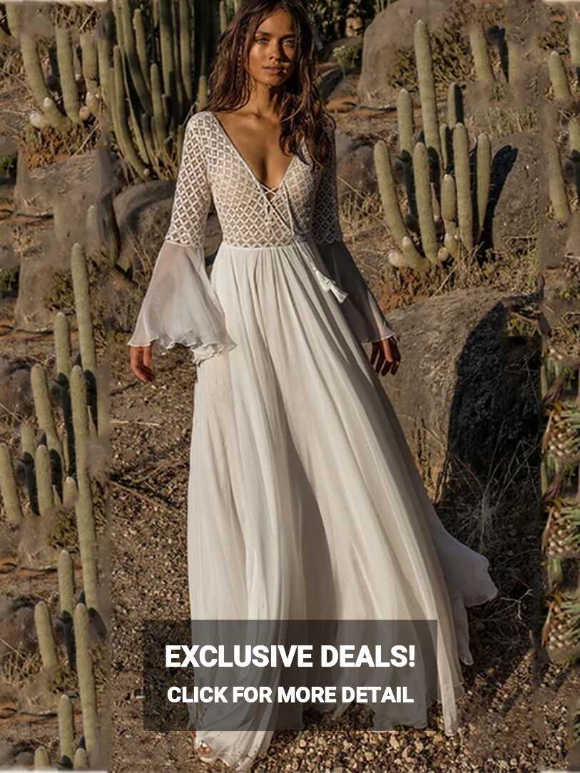 White Maxi Dress Lace Sleeves | Long Sleeve White Bohemian Dress ...