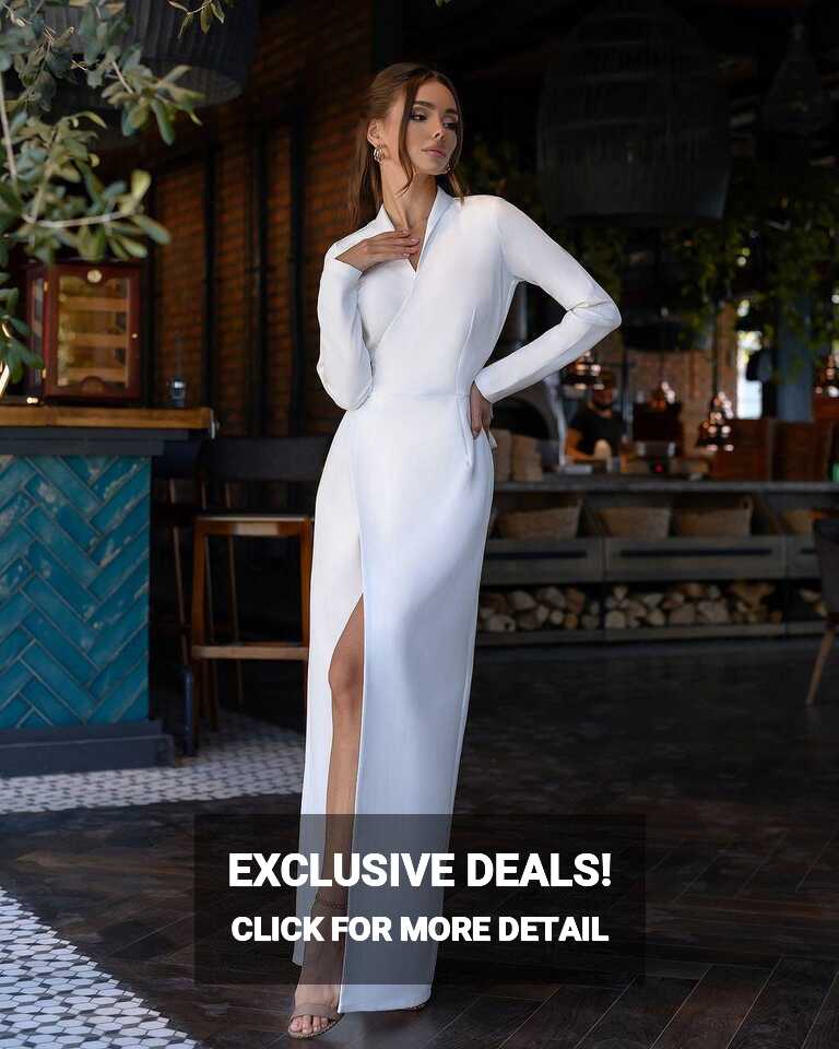 White Maxi Wrap Dress, Long Sleeve Maxi Dress With V-neck, Special ...