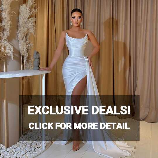 White Mermaid Prom Dresses Stapless High Split Satin Sexy Evening ...