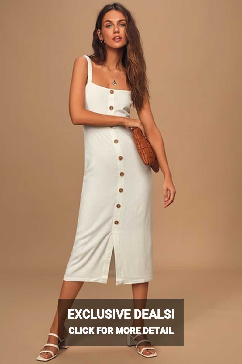 White Midi Dress - Button Front Dress - Sleeveless Midi Dress - Lulus