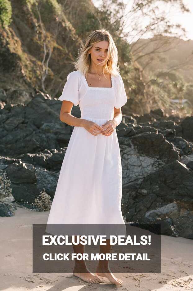 White Midi Dress - Feel Good in Soft 100% Linen - ROVE