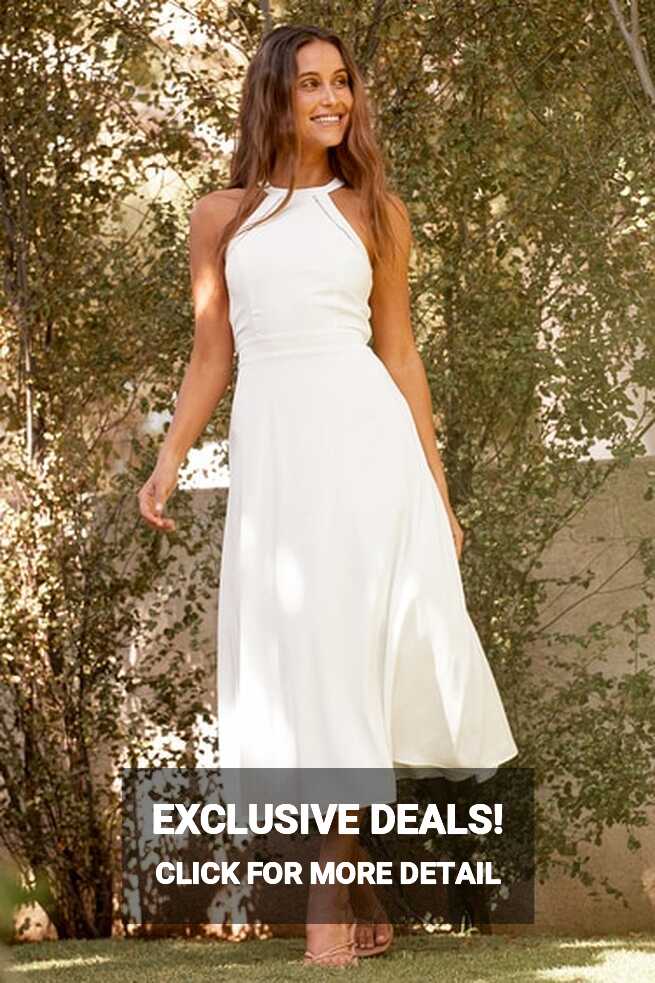 White Midi Dress - Halter Neckline Dress - Tie-Back Dress - Lulus