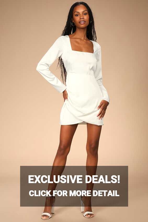 White Mini Dress - Satin Dress - Long Sleeve Dress - Mini Dress ...