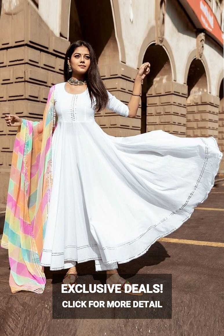 White Multi Colour Anarkali Set