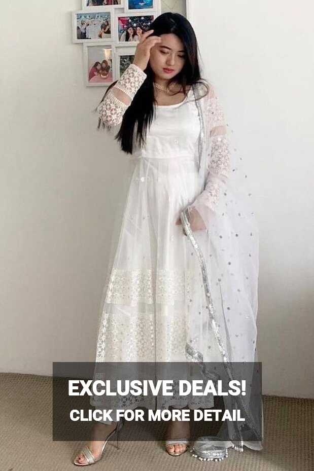 White Multi Thread Embroidery Work Heavy Net Gown