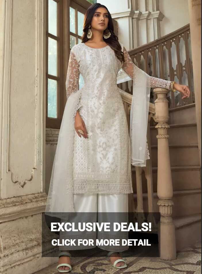 White Net Indian Pakistani Palazzo Salwar Kameez SFZ130128 ...