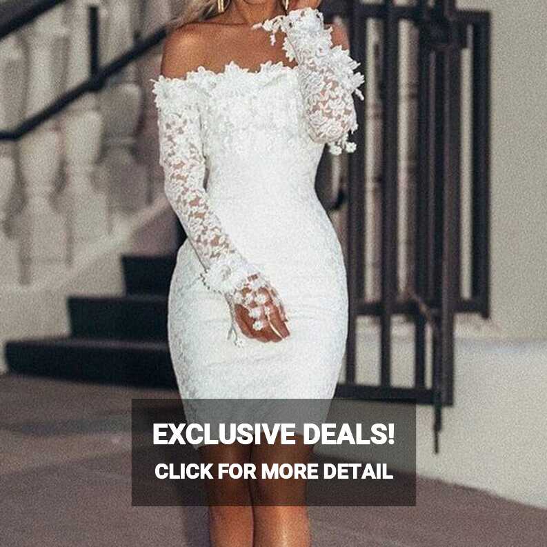 White Off Shoulder Dress White Dress with Lace Short Wedding Dress ...