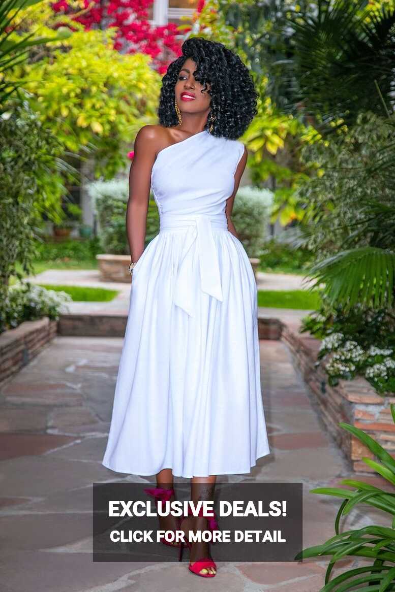 White One Shoulder Midi Dress