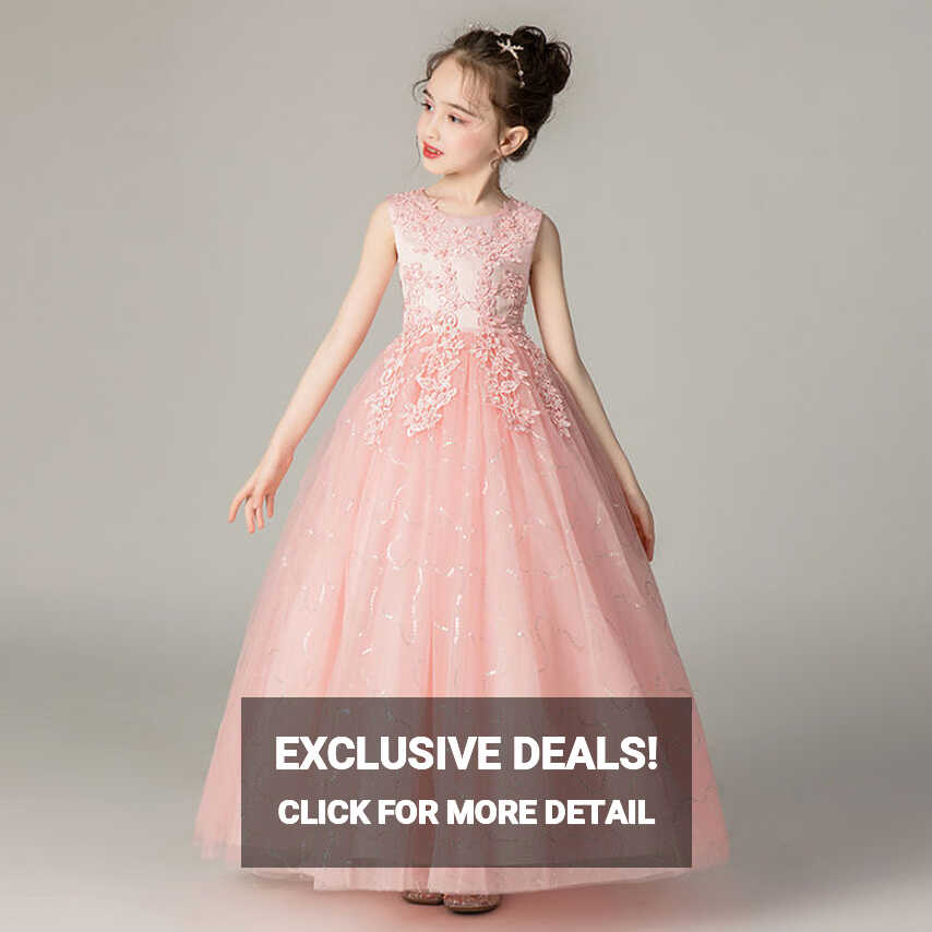 White Pink Green Black Red Kids Dresses For Girls Flower Ball Gown ...