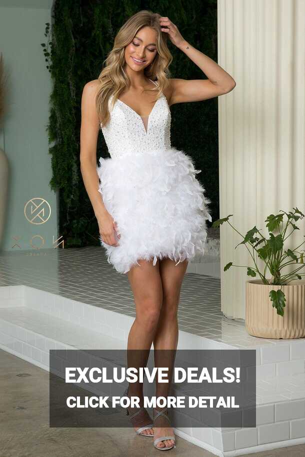 White Prom Short Feather Cocktail Party Dress R757W for $250.99 ...