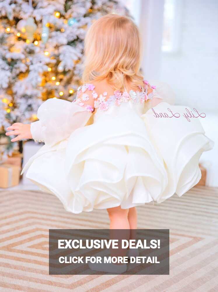 White Puffy Girls Dress, Baby Birthday Party Dress, Flower Girl ...